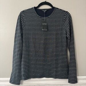 Lauren Ralph Lauren Black Label Navy Metallic Gold Striped Top Size PM/M NWT
